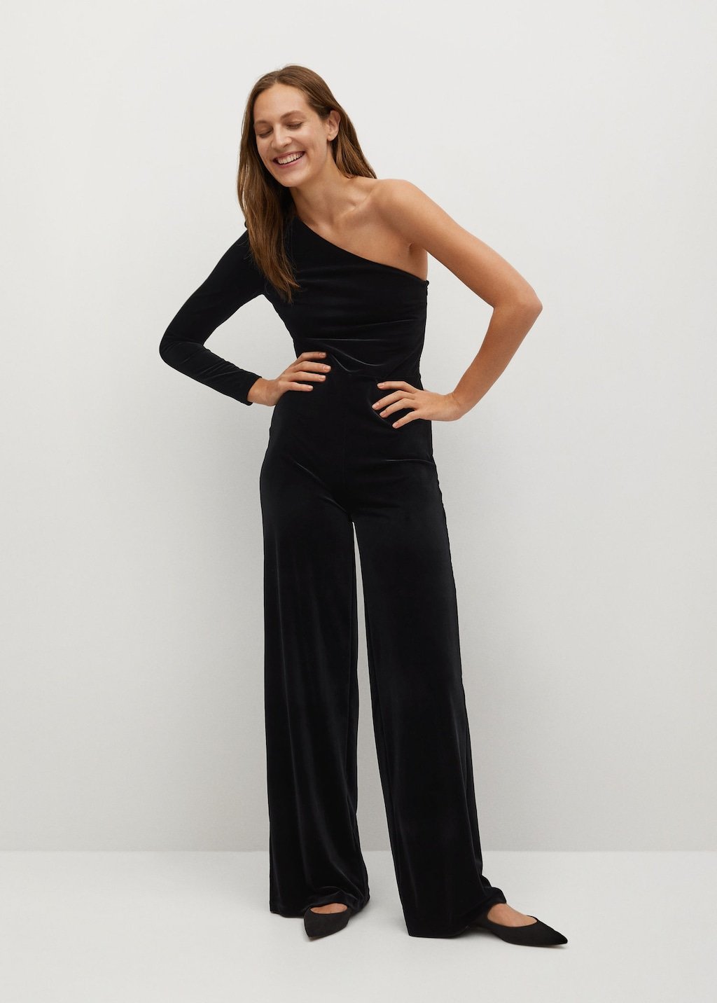 Asymmetric velvet jumpsuit