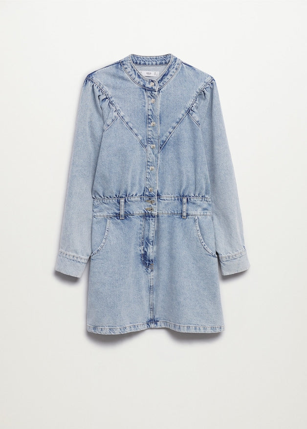 Denim dress with puffed sleeves