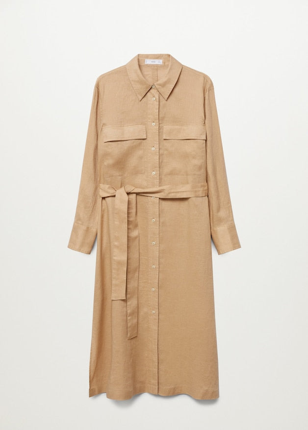 Linen-blend shirt dress