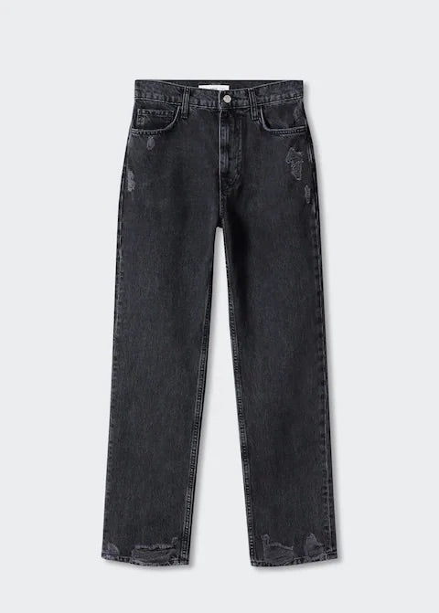 Ripped high rise straight jeans