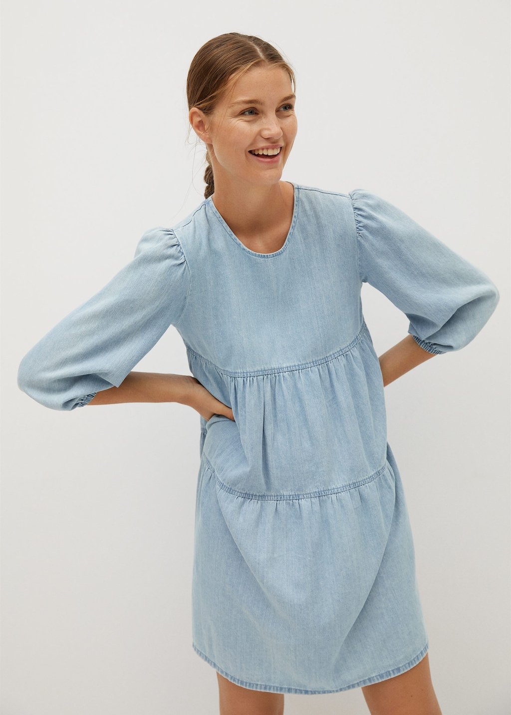 Frilled denim dress