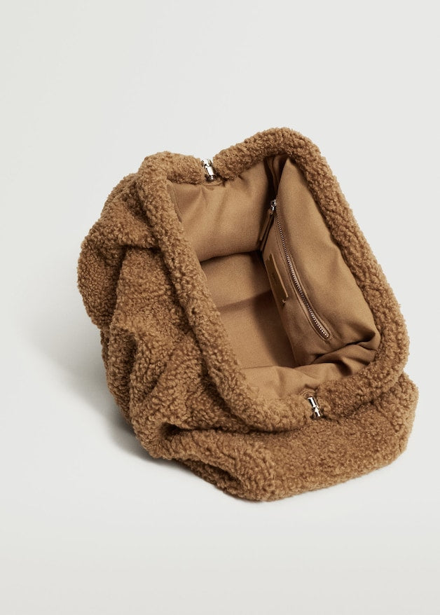Textured faux-shearling clutch