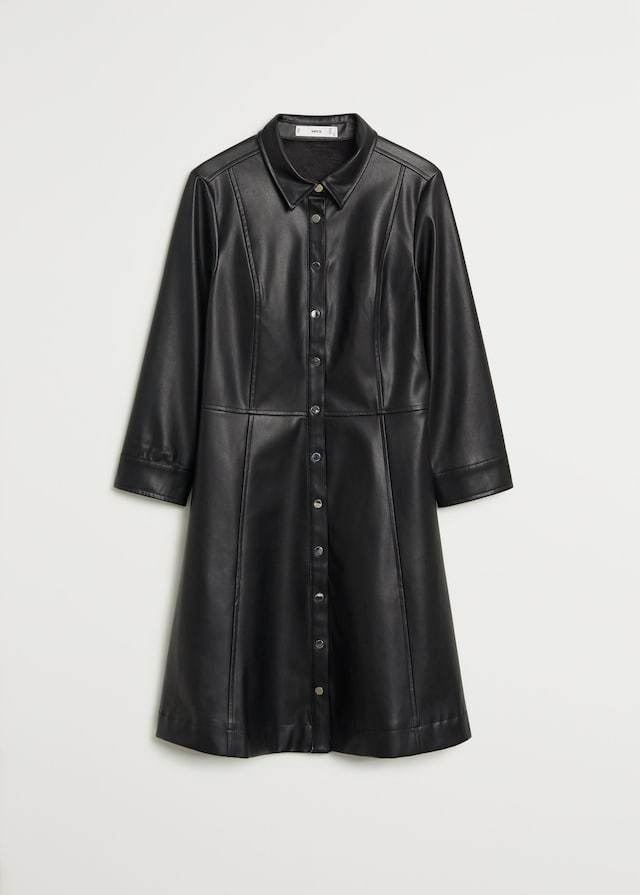 Faux-leather shirt dress