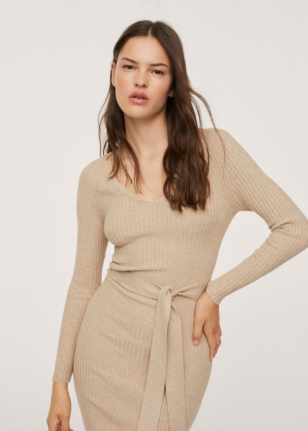 Belt ribbed dress