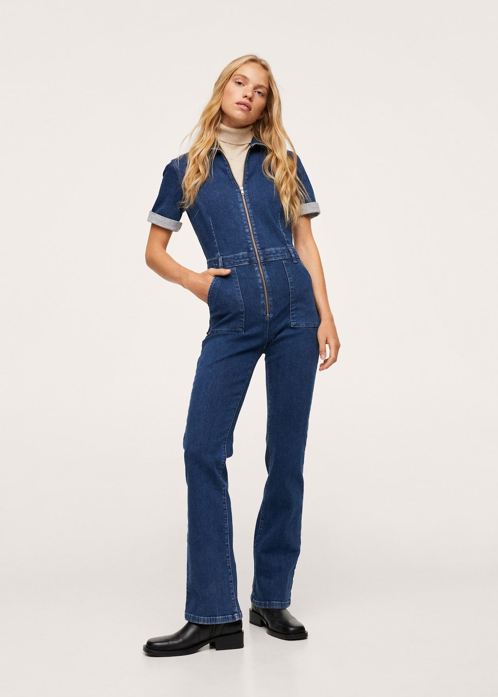 Zip denim jumpsuit