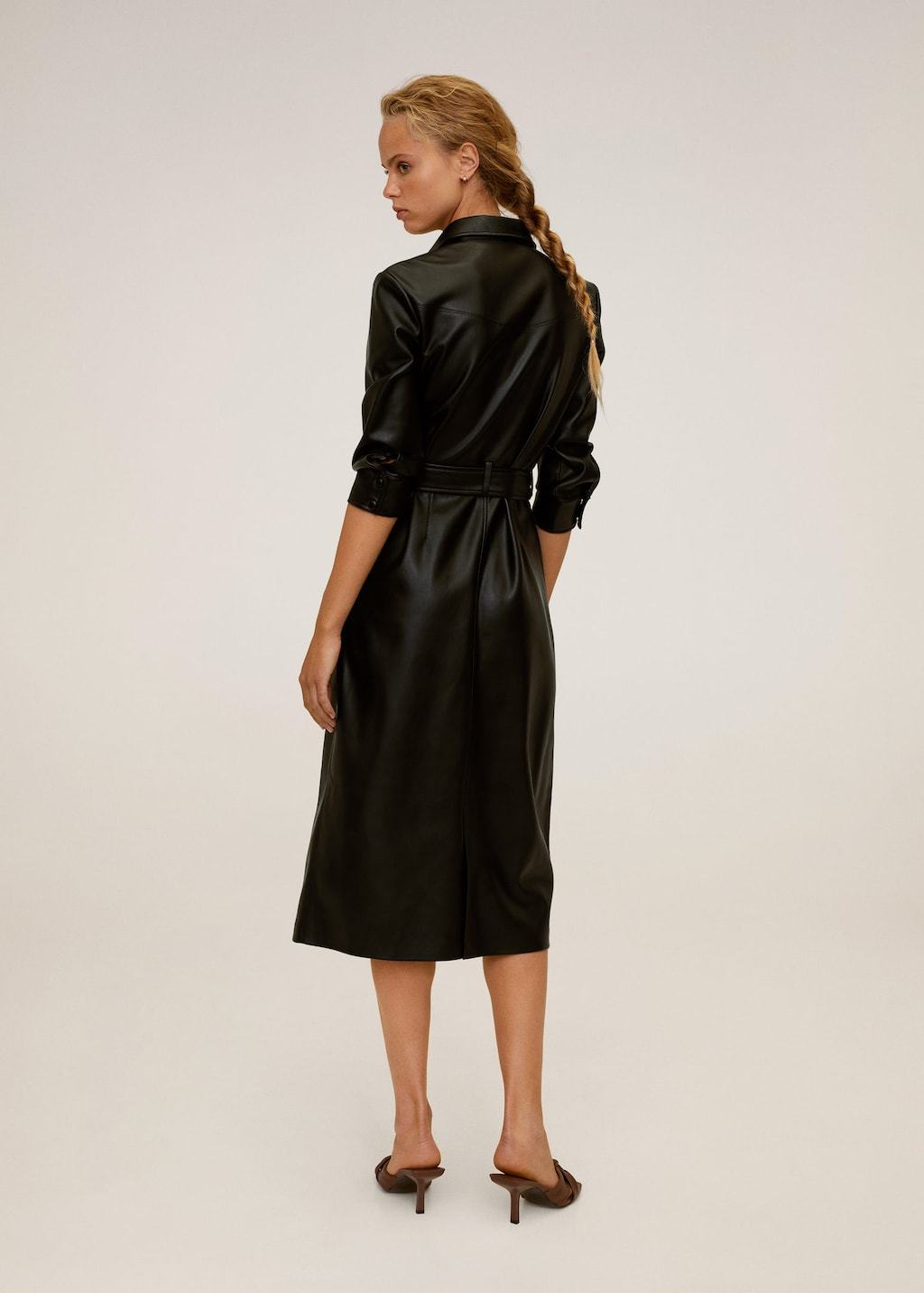 Faux-leather shirt dress