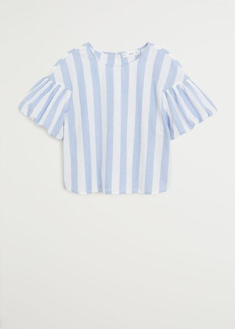 Puffed sleeves striped shirt