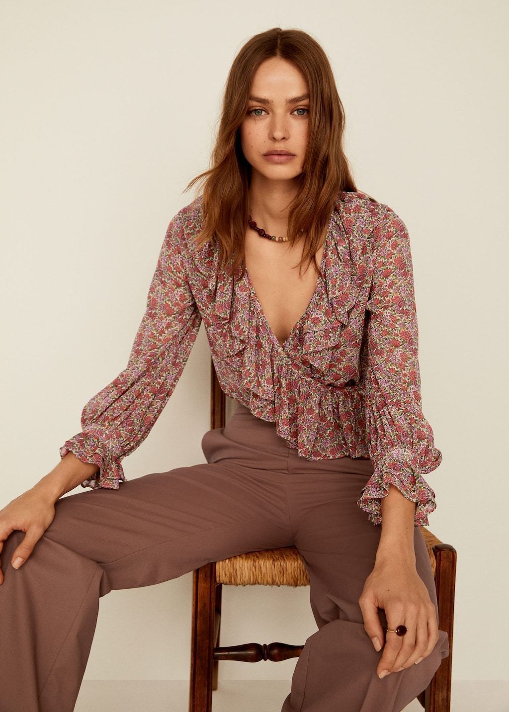 Ruffle neckline blouse