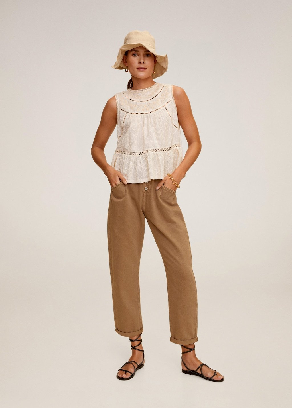 Embroidered open-work top