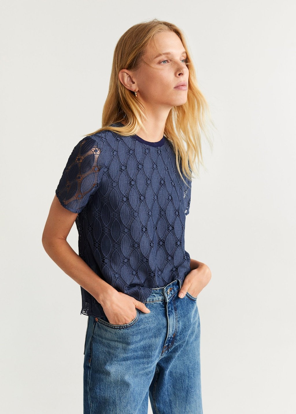 Embroidered openwork shirt