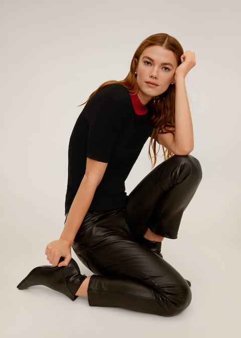 Contrasting neck knit t-shirt