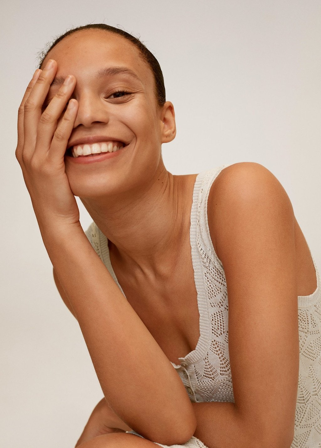 Openwork detail linen dress