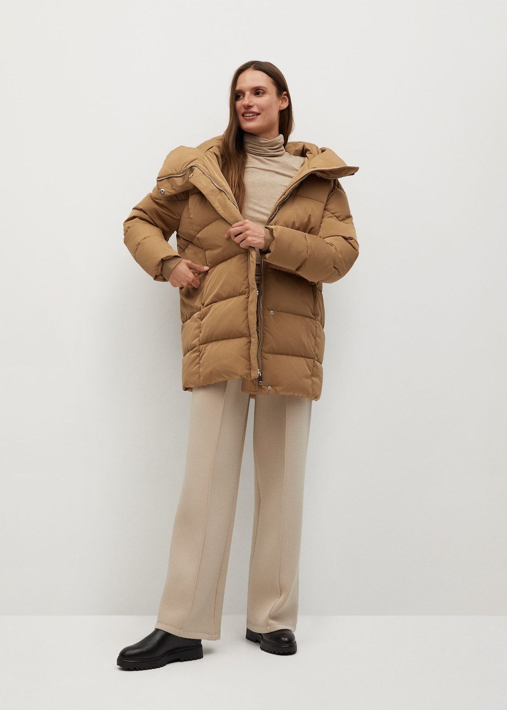 Feather down hooded coat