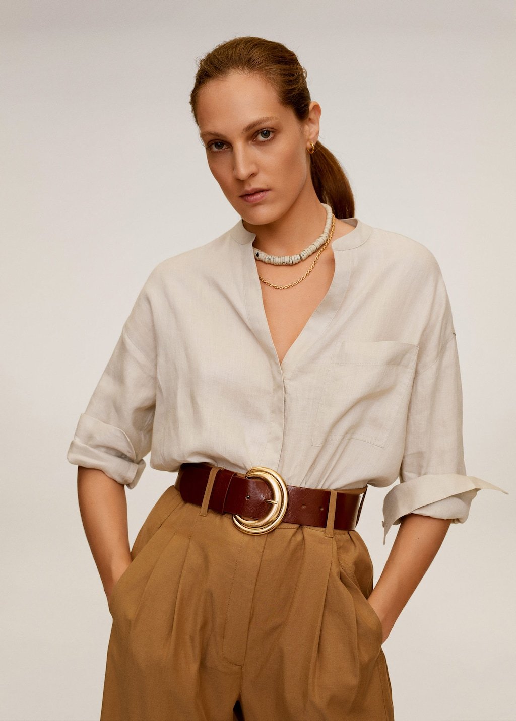 Mao collar linen shirt