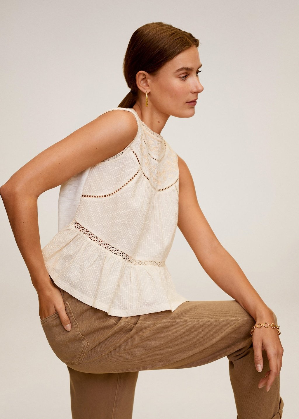 Embroidered open-work top