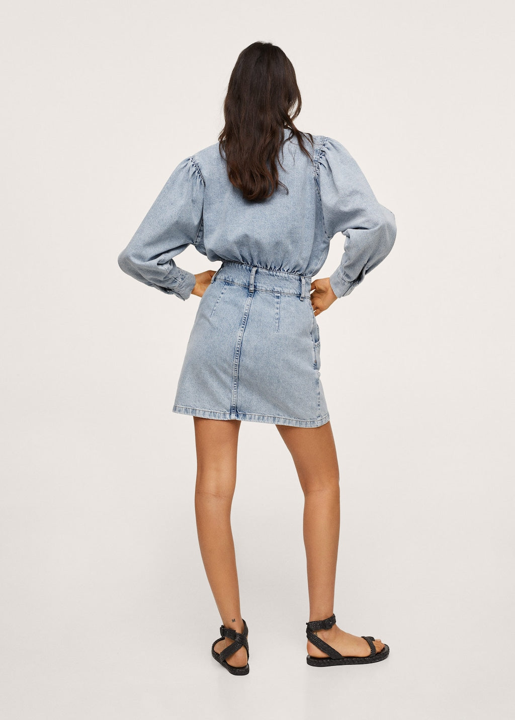 Denim dress with puffed sleeves