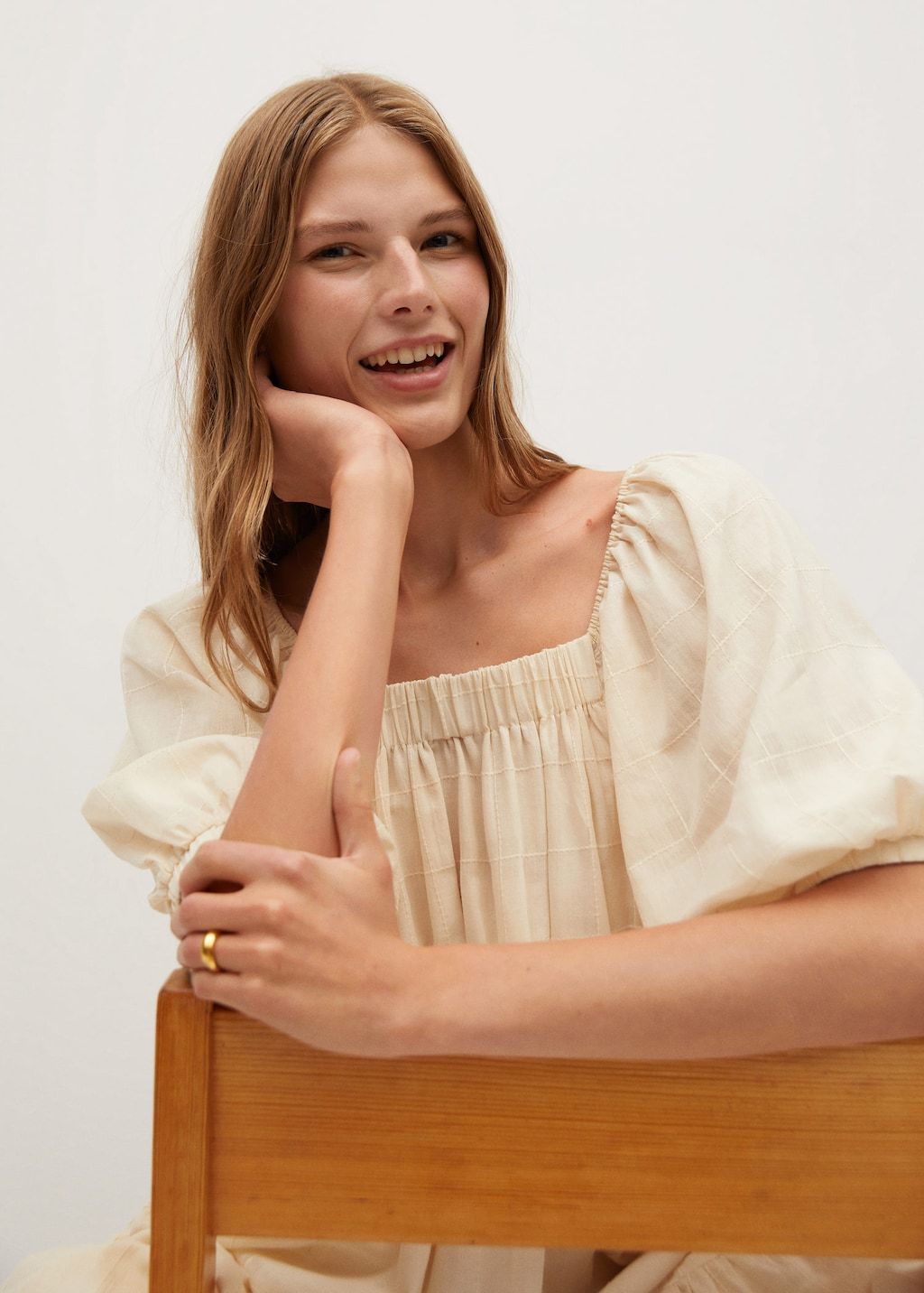 Puffed sleeves cotton dress