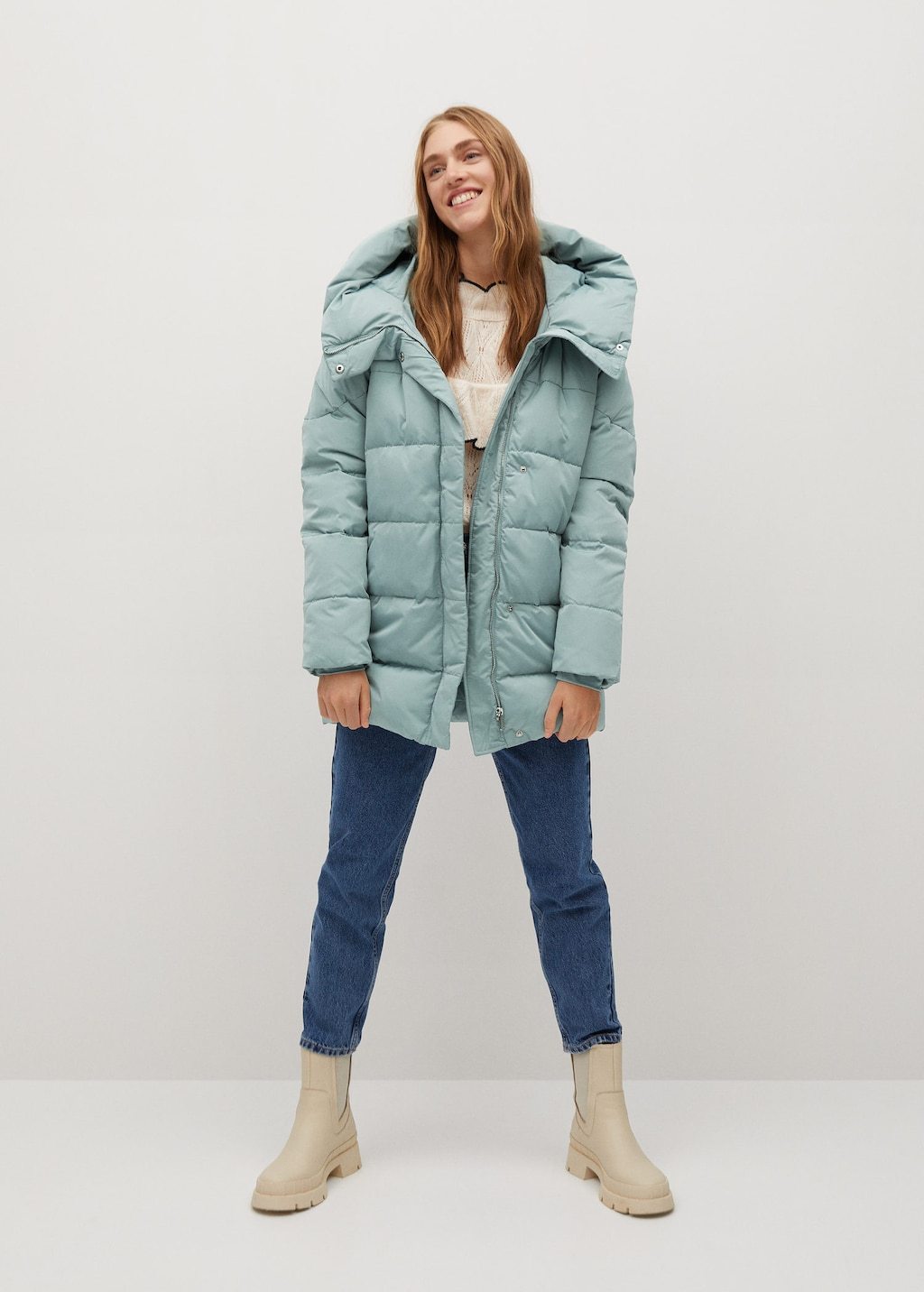 Feather down hooded coat