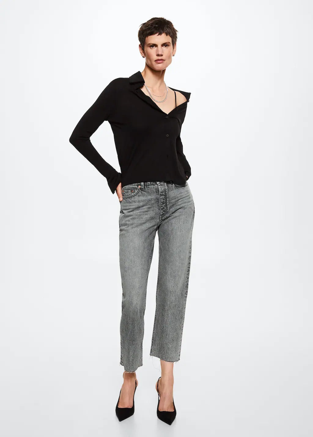 High-waist cropped straight jeans