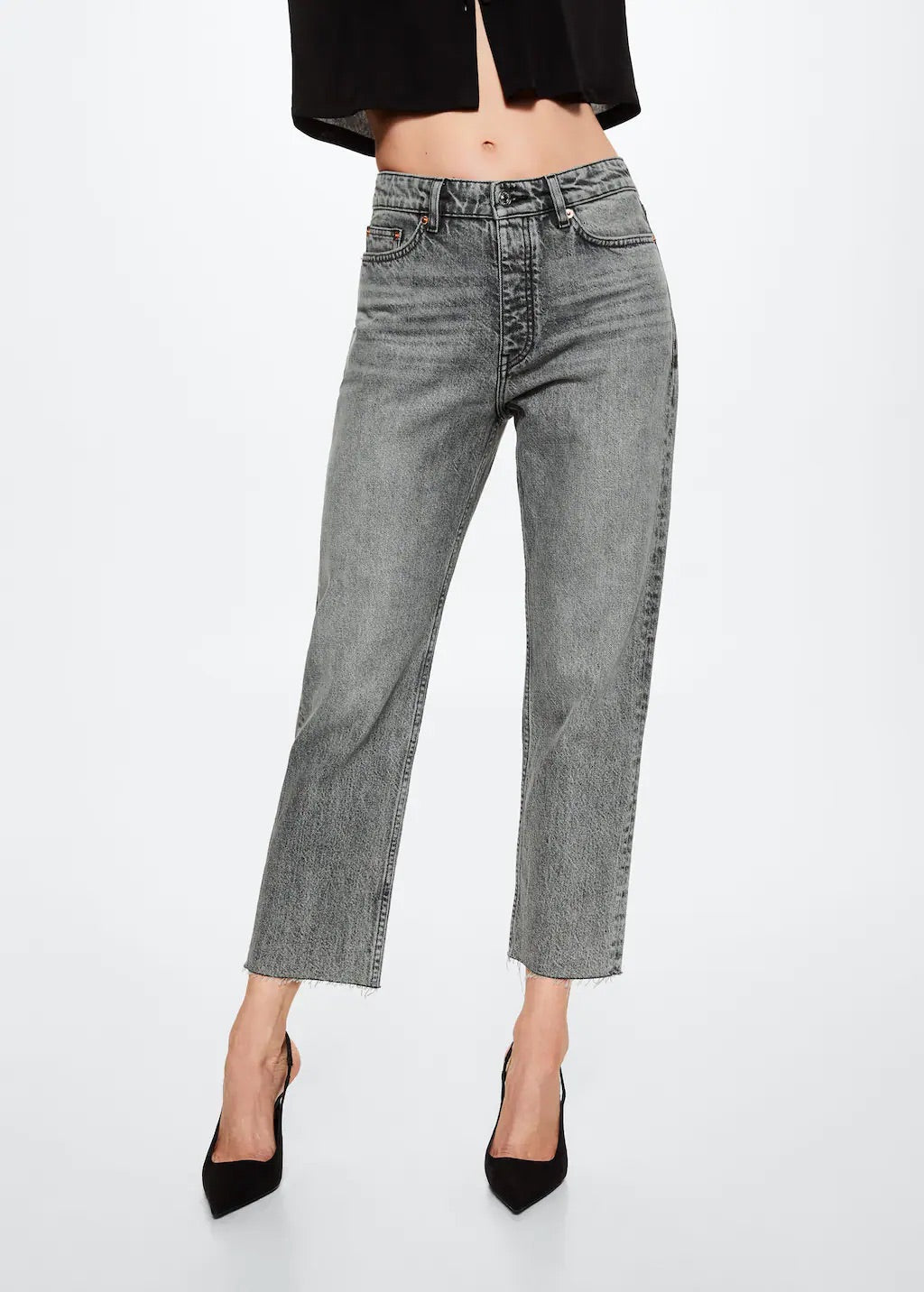 High-waist cropped straight jeans