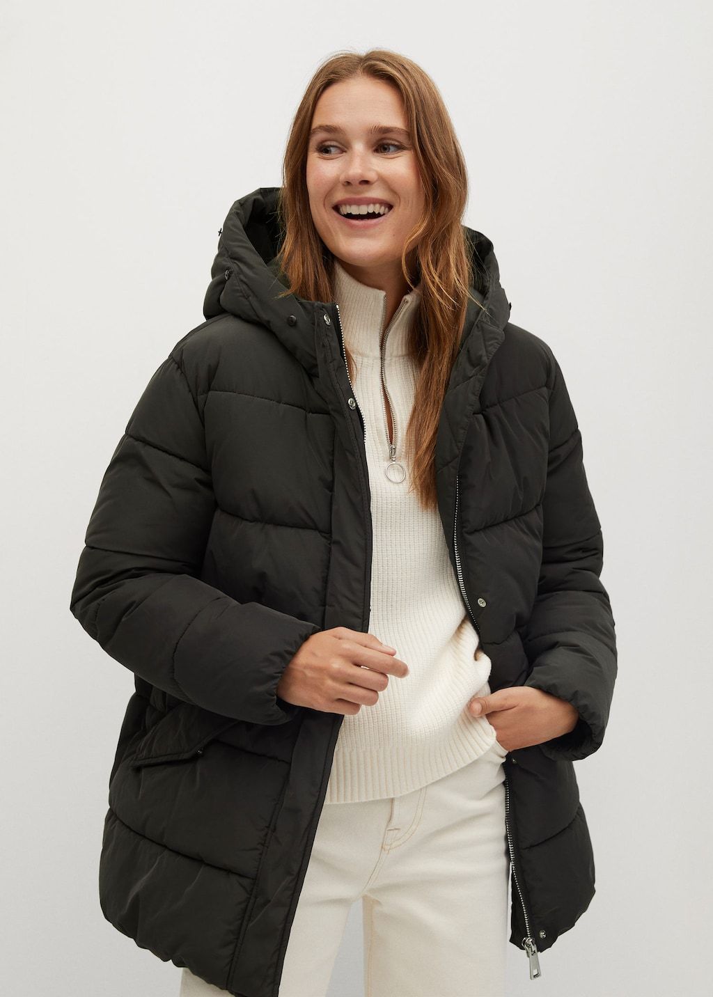 Detachable faux-fur quilted anorak