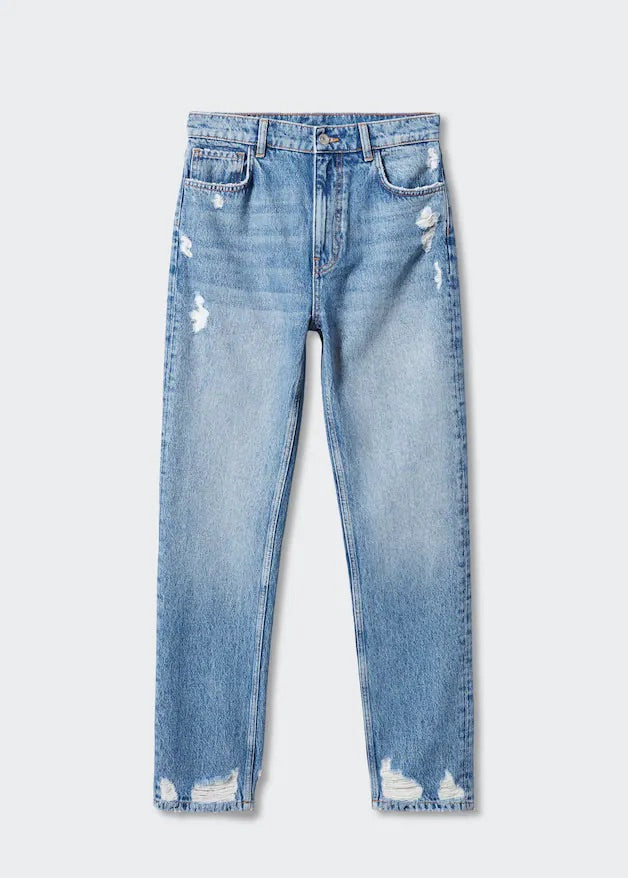 Ripped high rise straight jeans