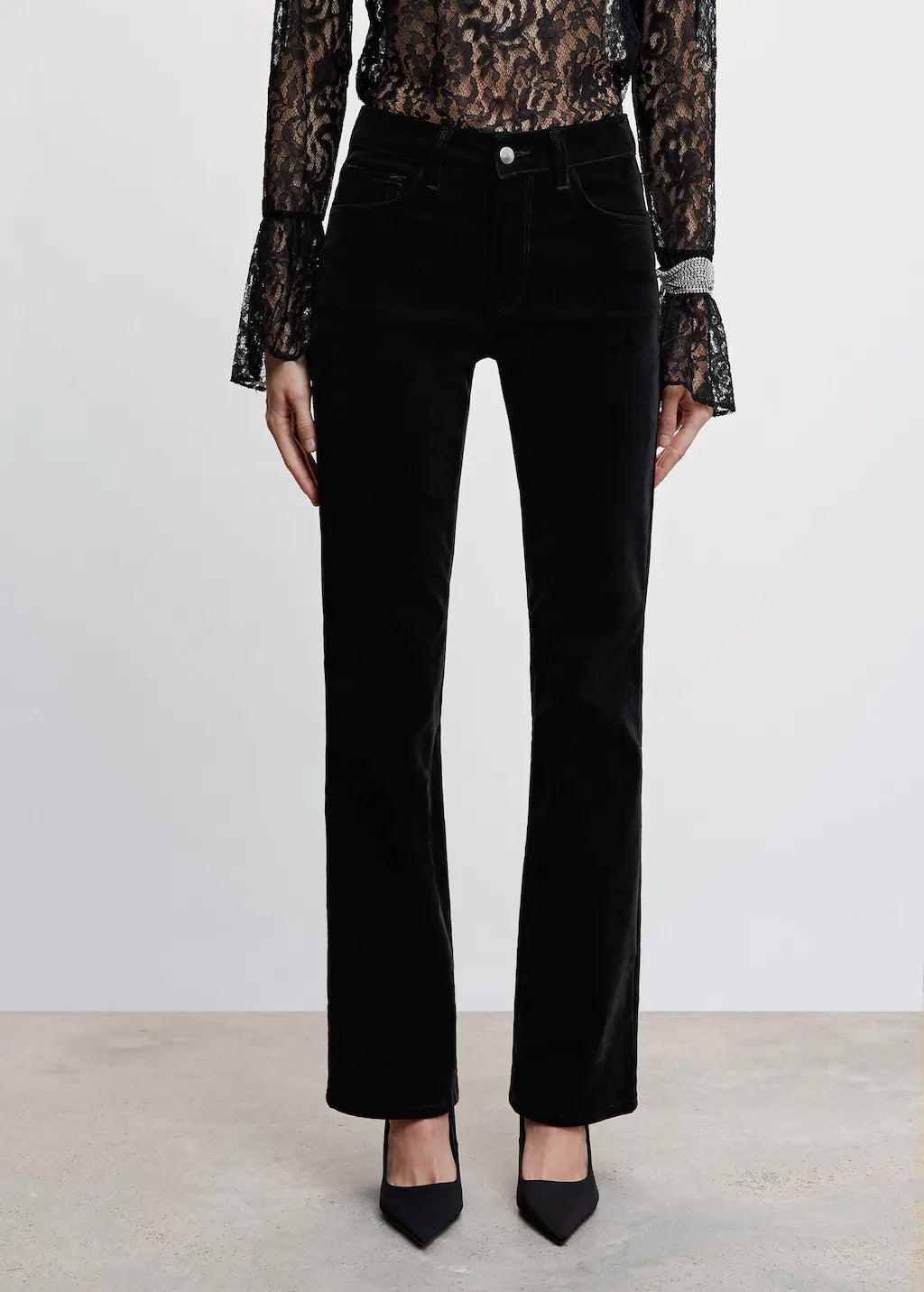 Mid rise velvet skinny jeans