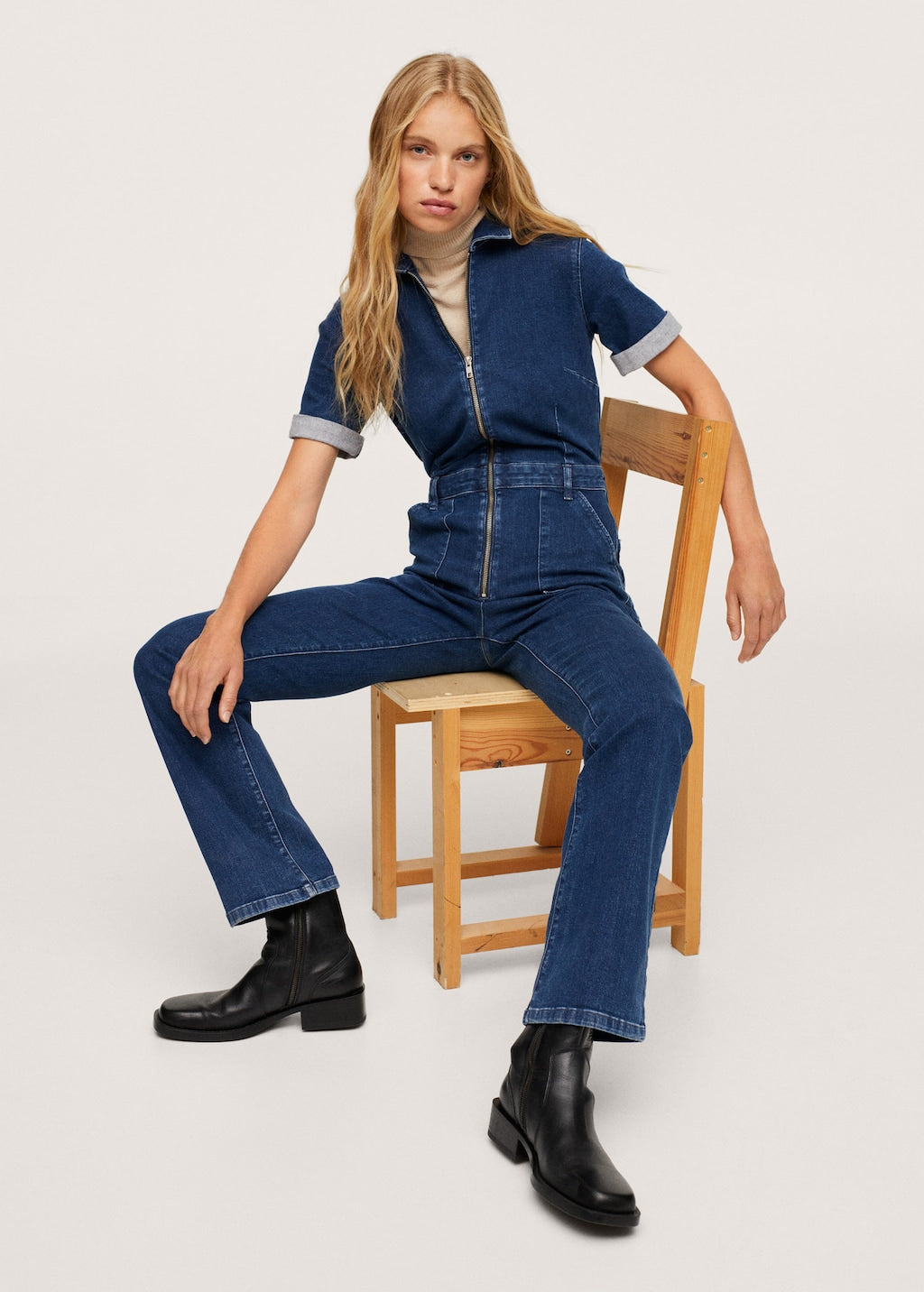 Zip denim jumpsuit