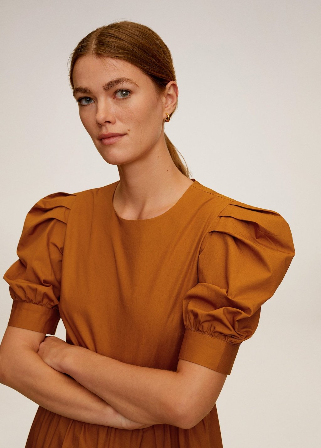 Puffed sleeves cotton dress