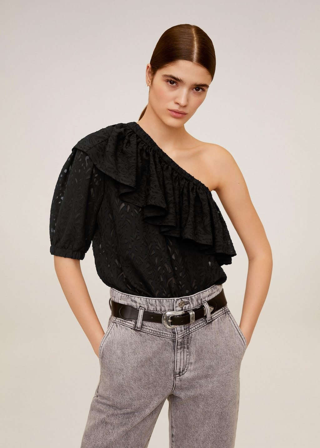 Ruffle asymmetric blouse