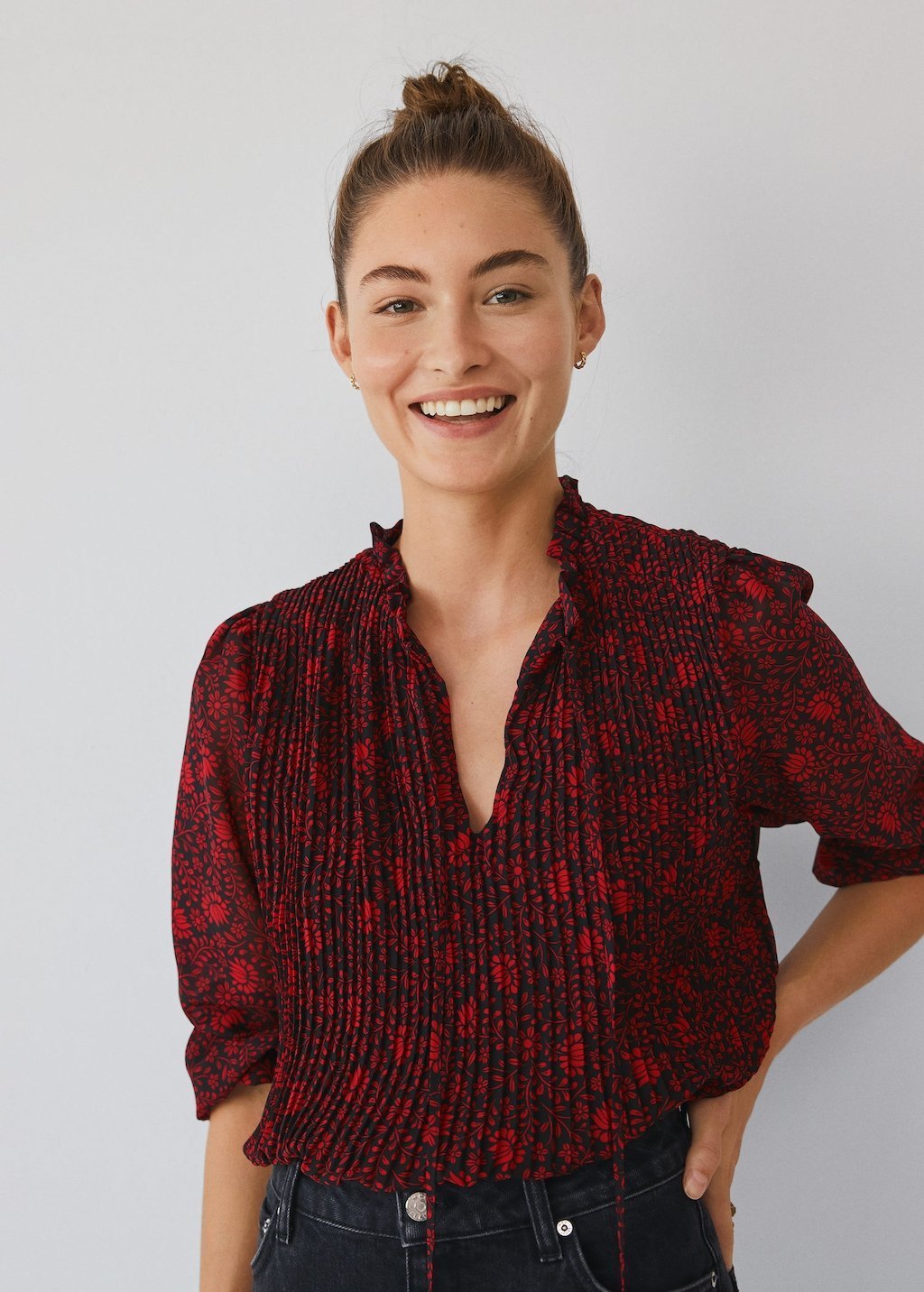 Printed pleated blouse