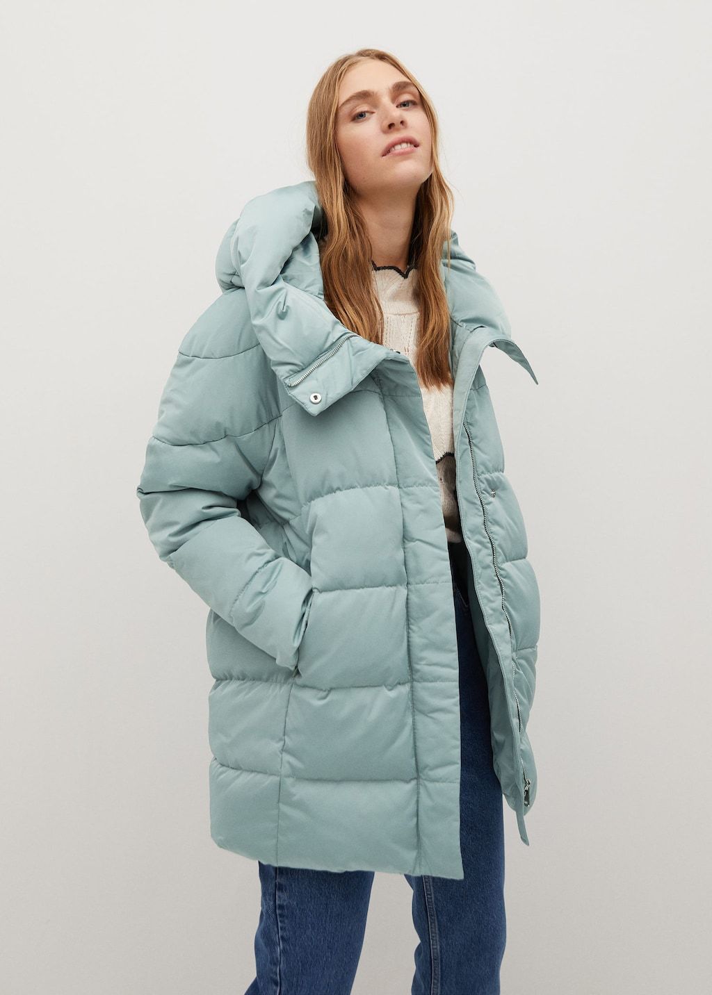 Feather down hooded coat