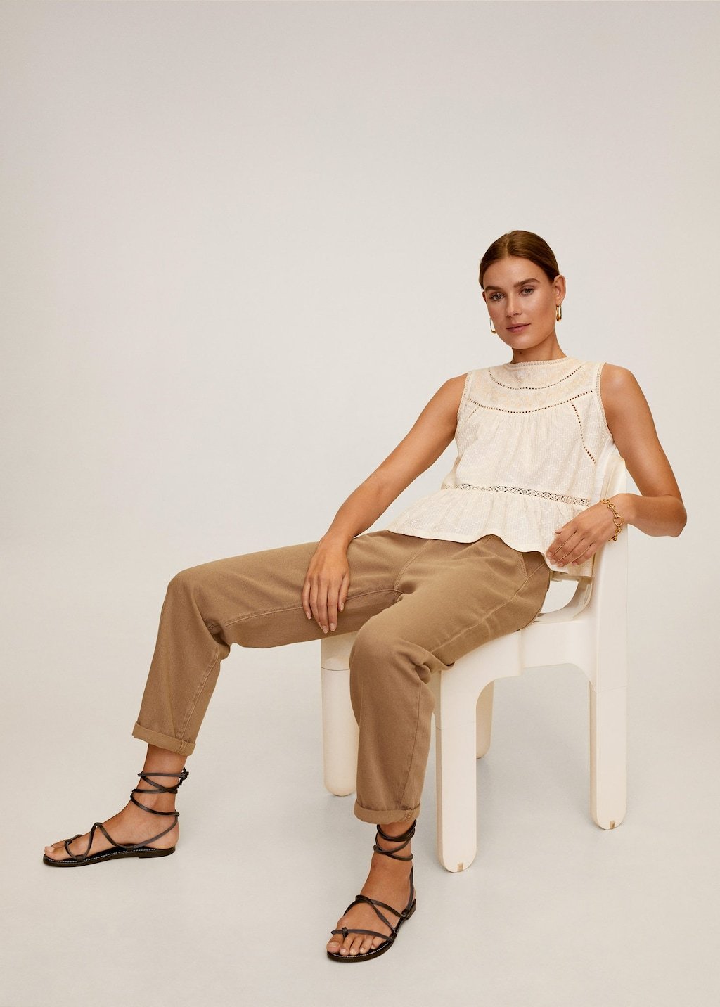 Embroidered open-work top