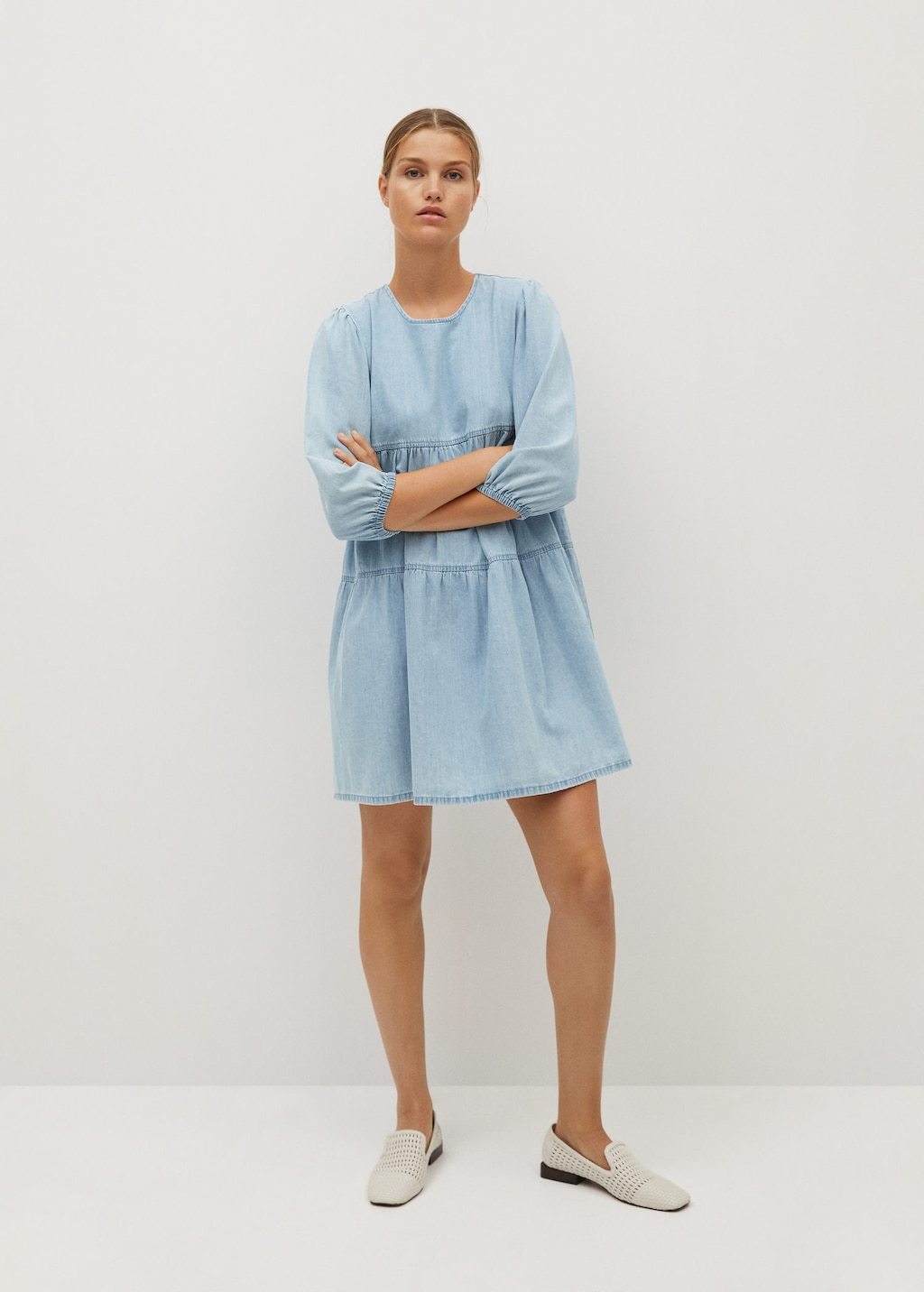 Frilled denim dress