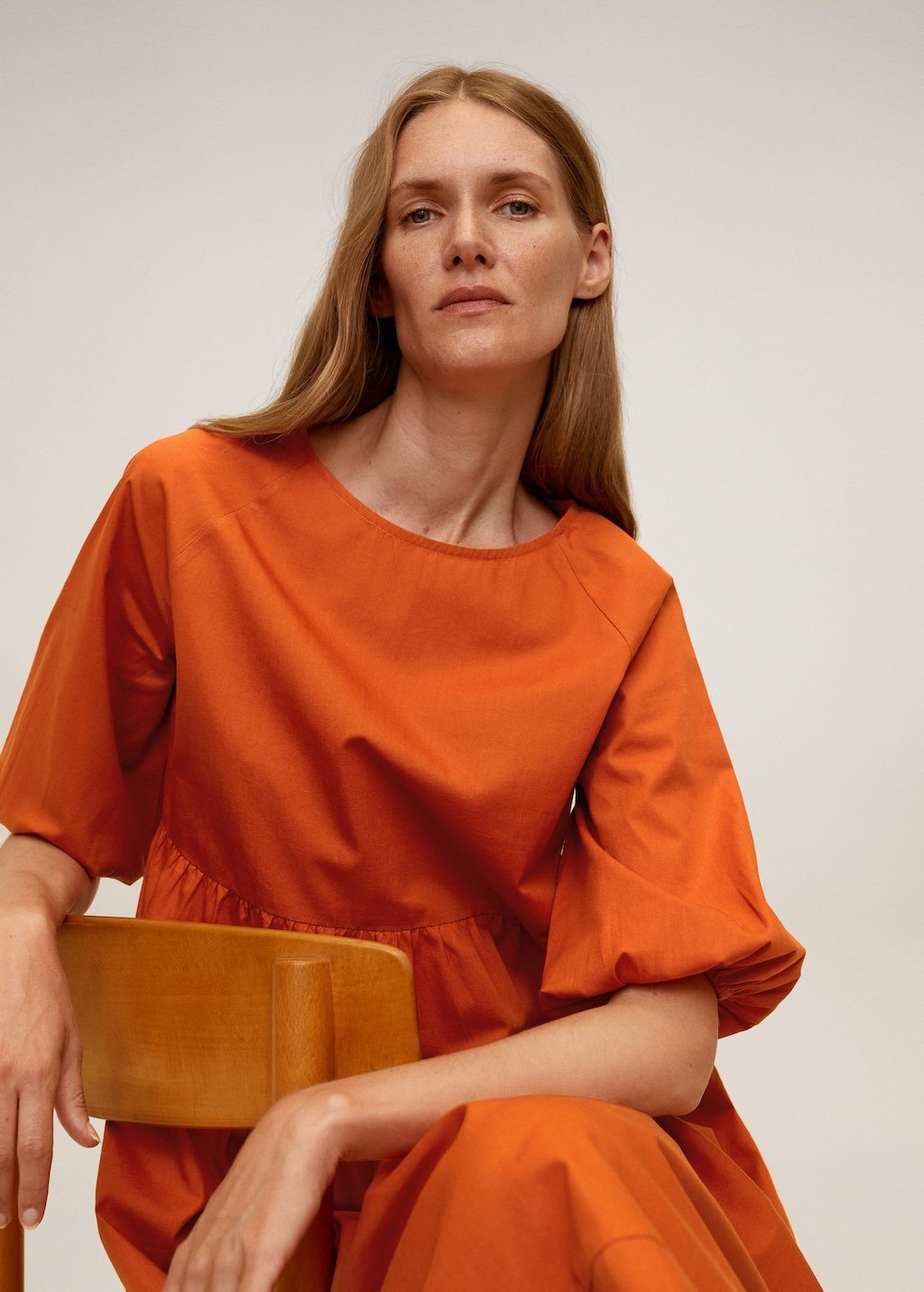 Puffed sleeves cotton dress