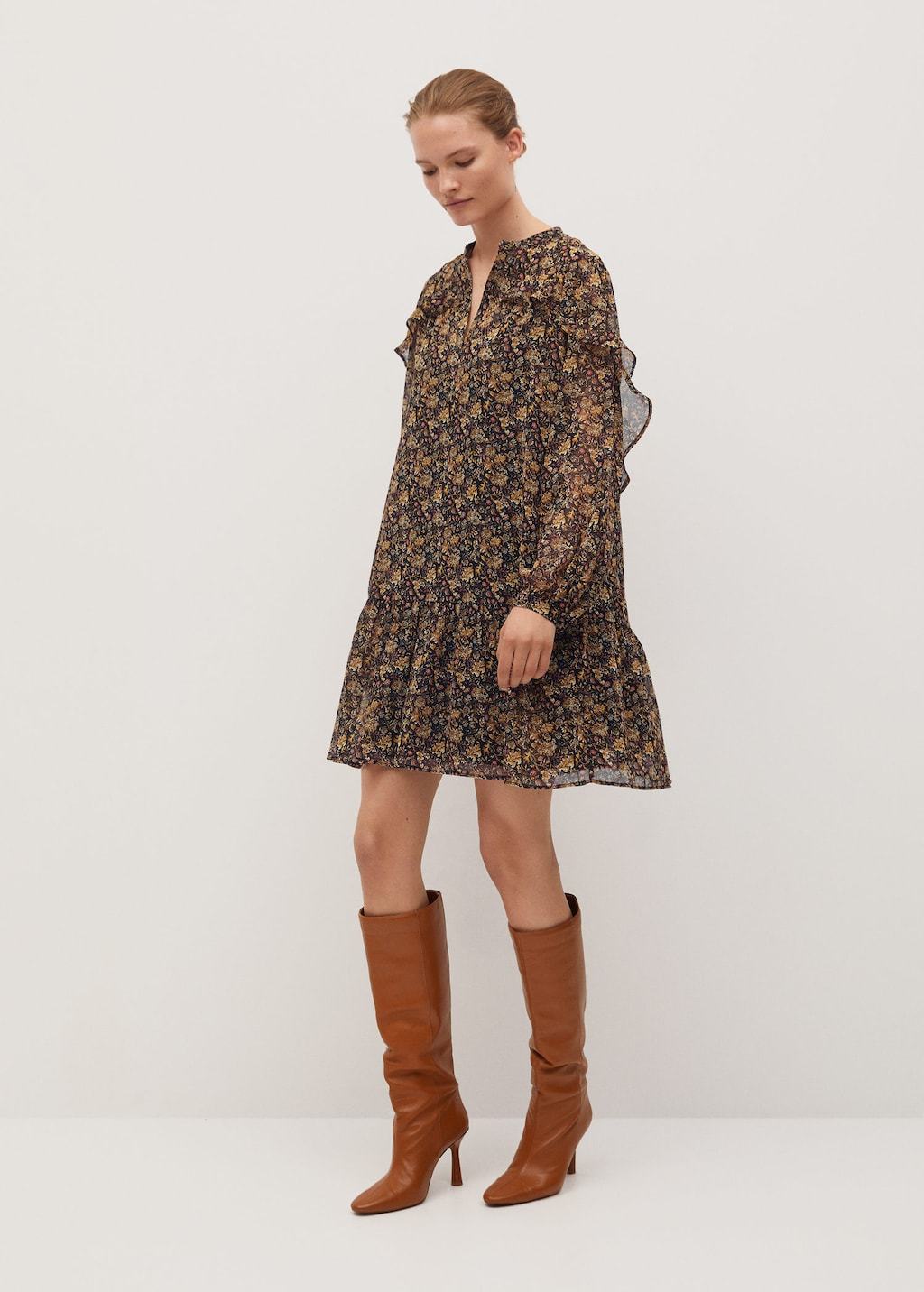 Ruffled floral print dress