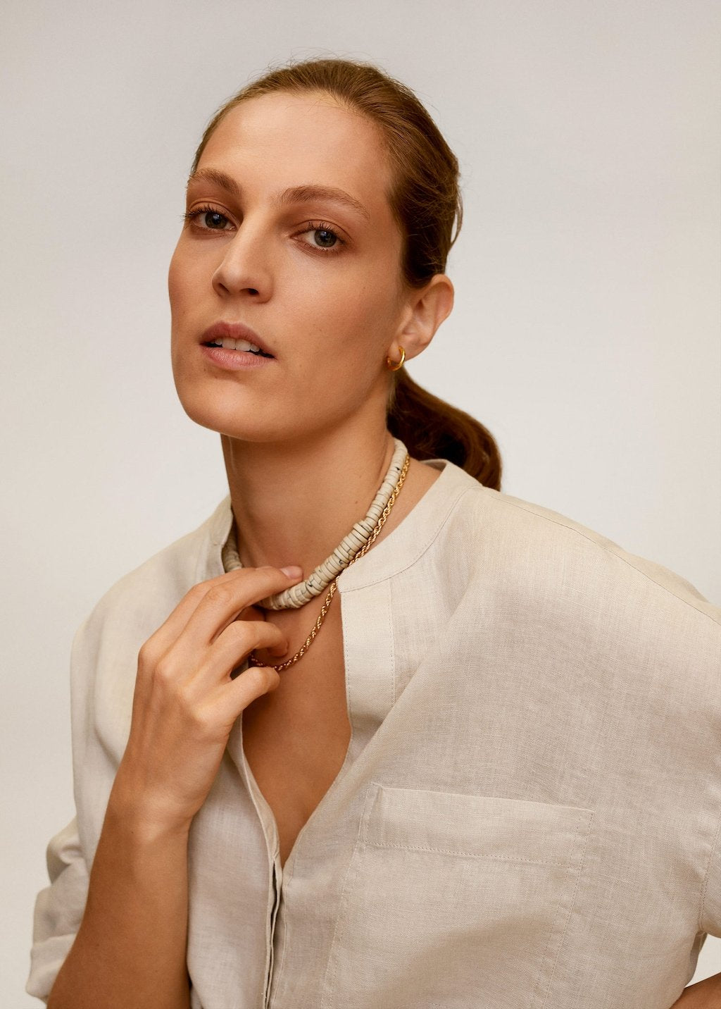 Mao collar linen shirt