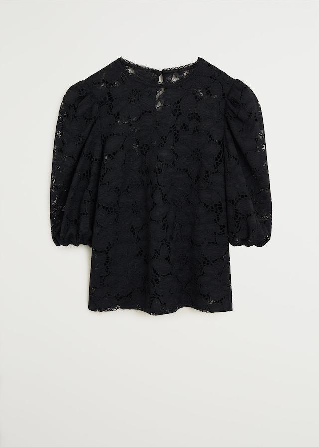 Puffed sleeves lace blouse