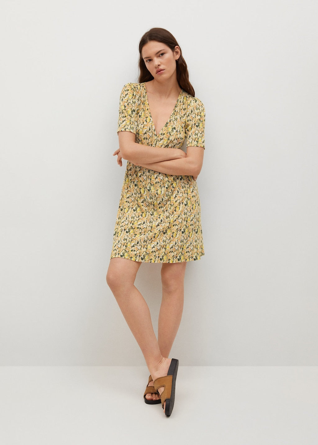 Printed pleated dress