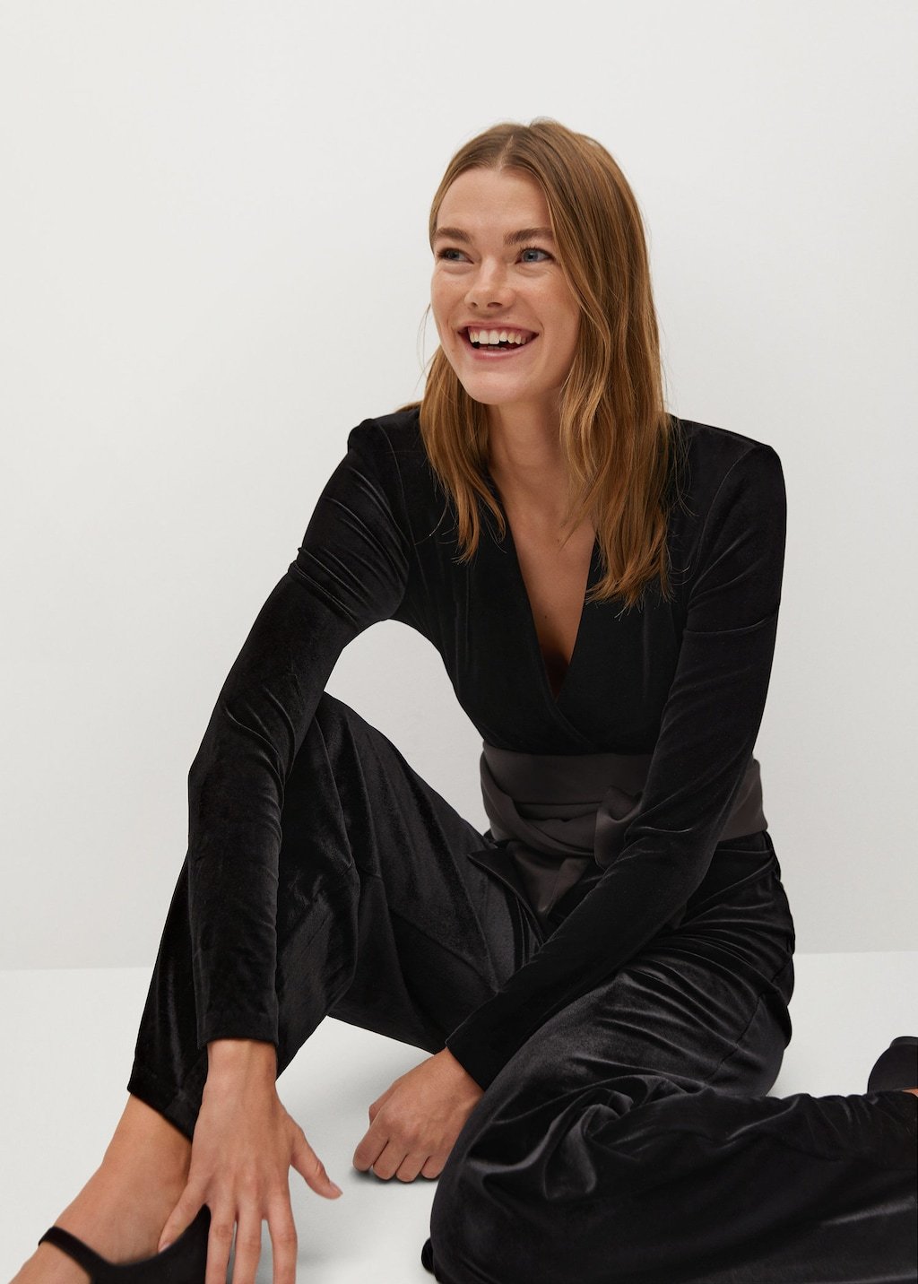 Bow velvet textured jumpsuit