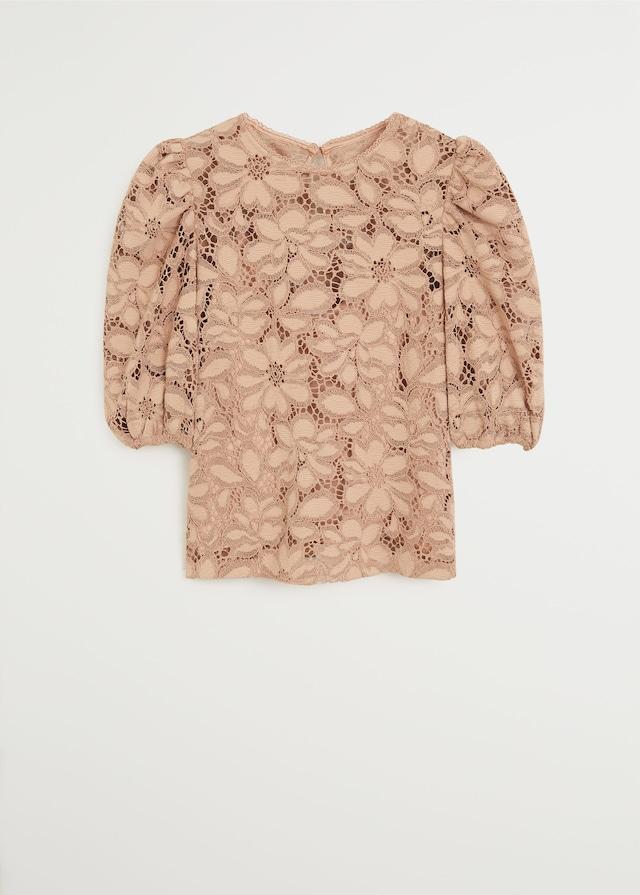 Puffed sleeves lace blouse