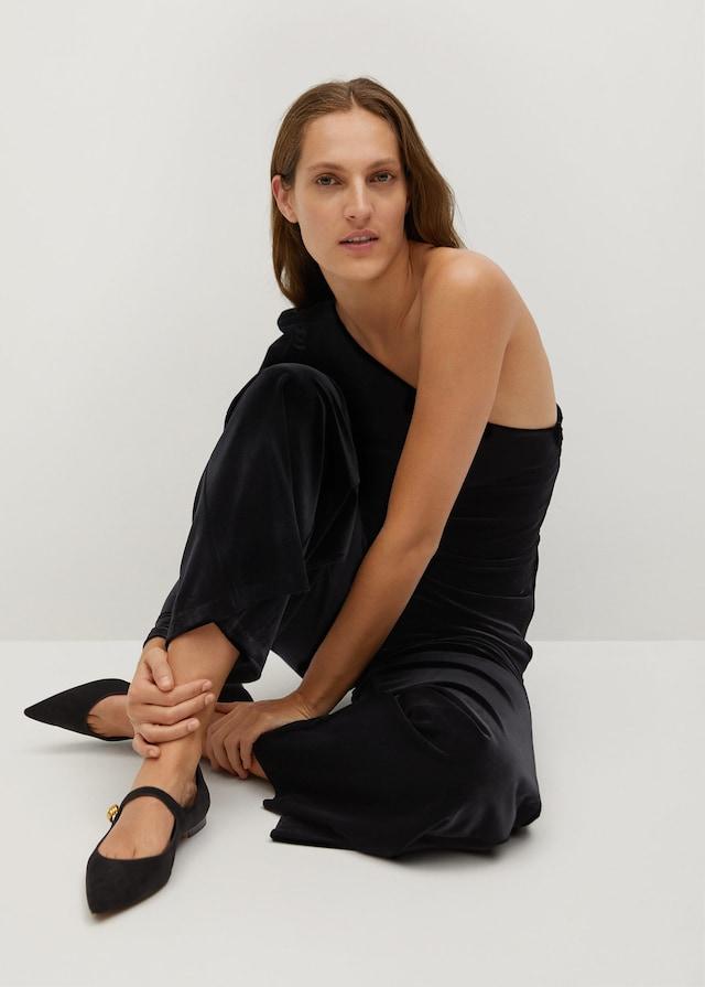 Asymmetric velvet jumpsuit