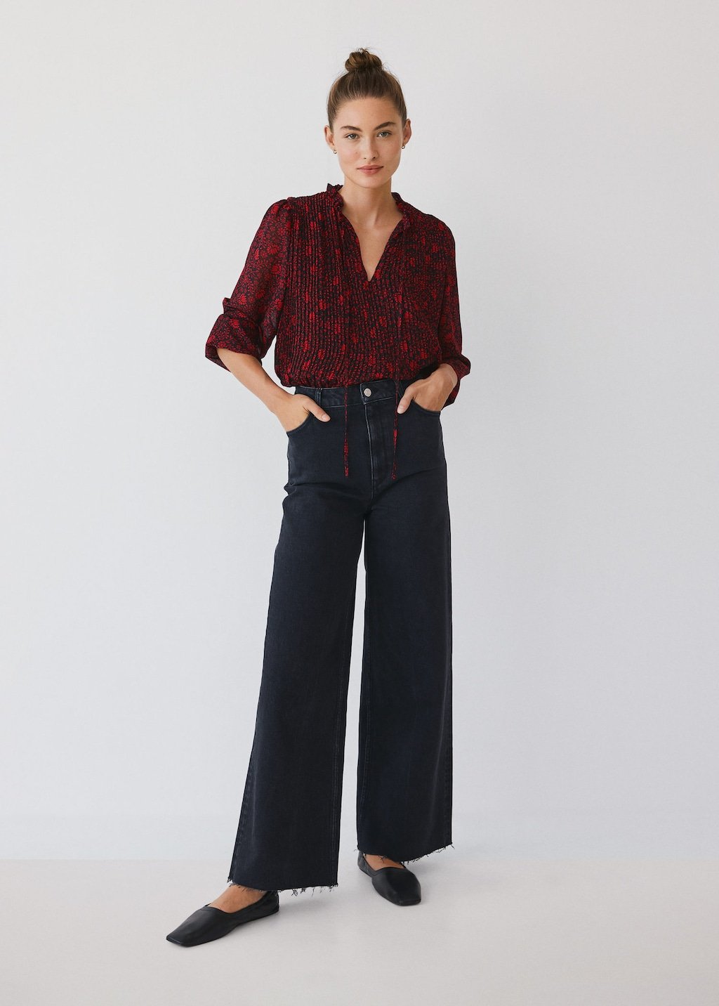 Printed pleated blouse