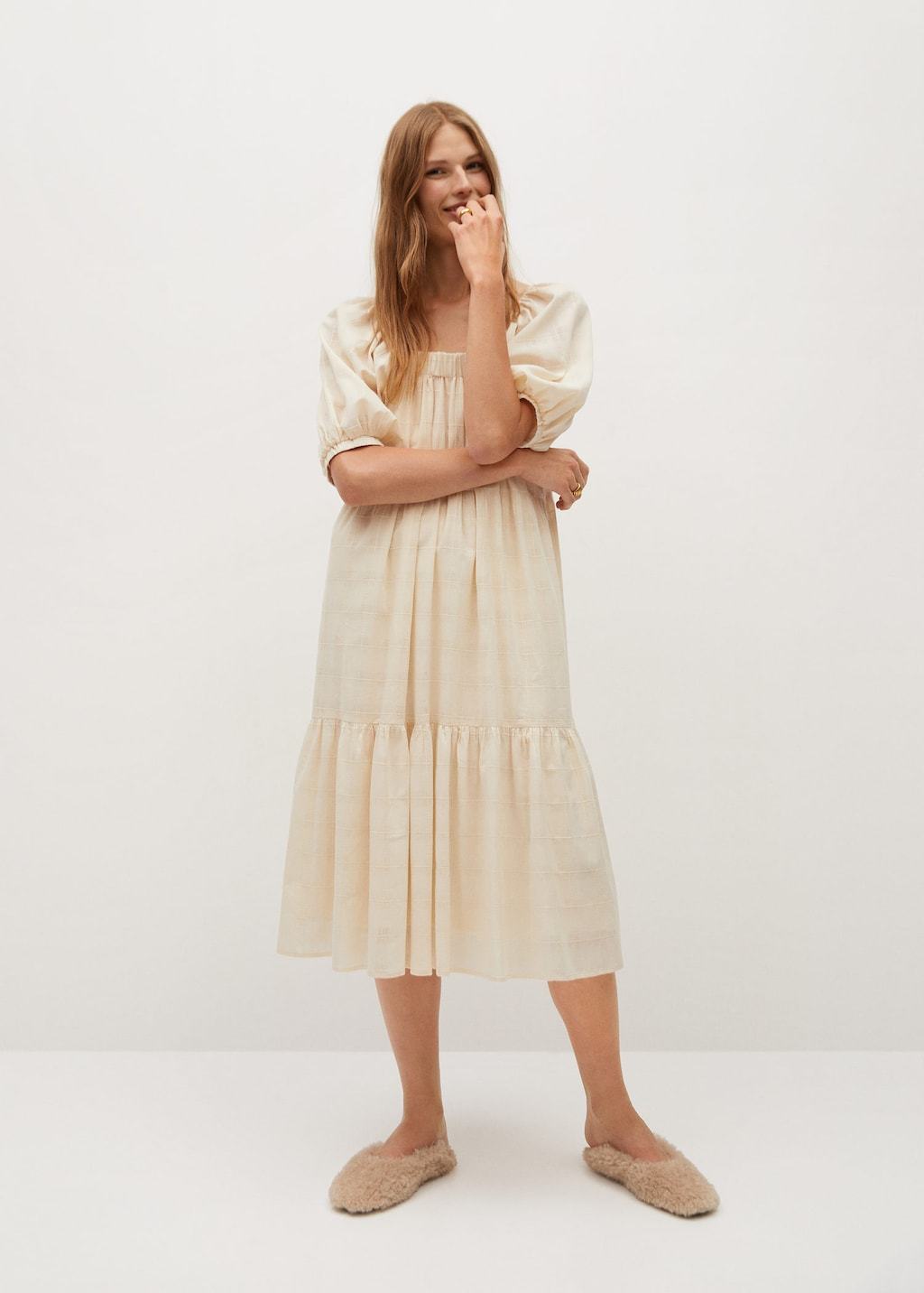 Puffed sleeves cotton dress
