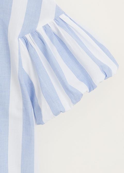 Puffed sleeves striped shirt