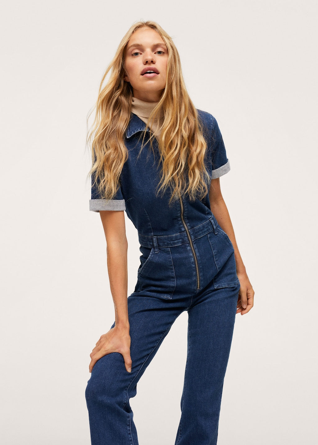 Zip denim jumpsuit