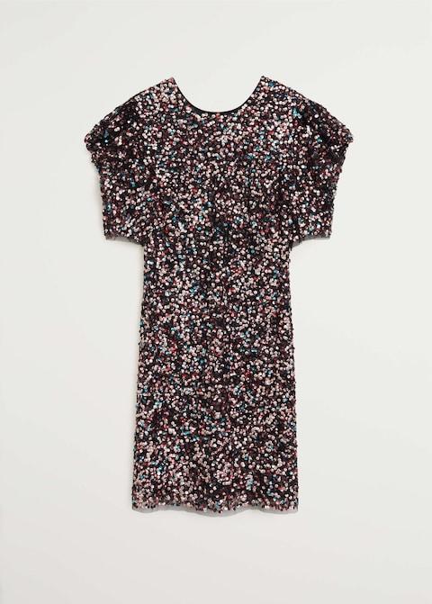 Puffed sleeves sequined dress