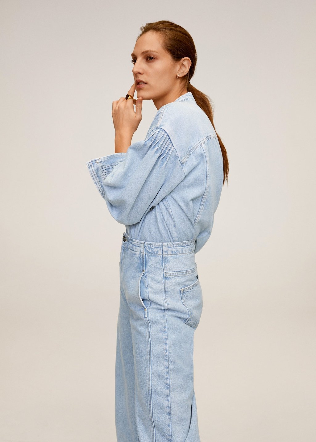 Puffed sleeves denim shirt