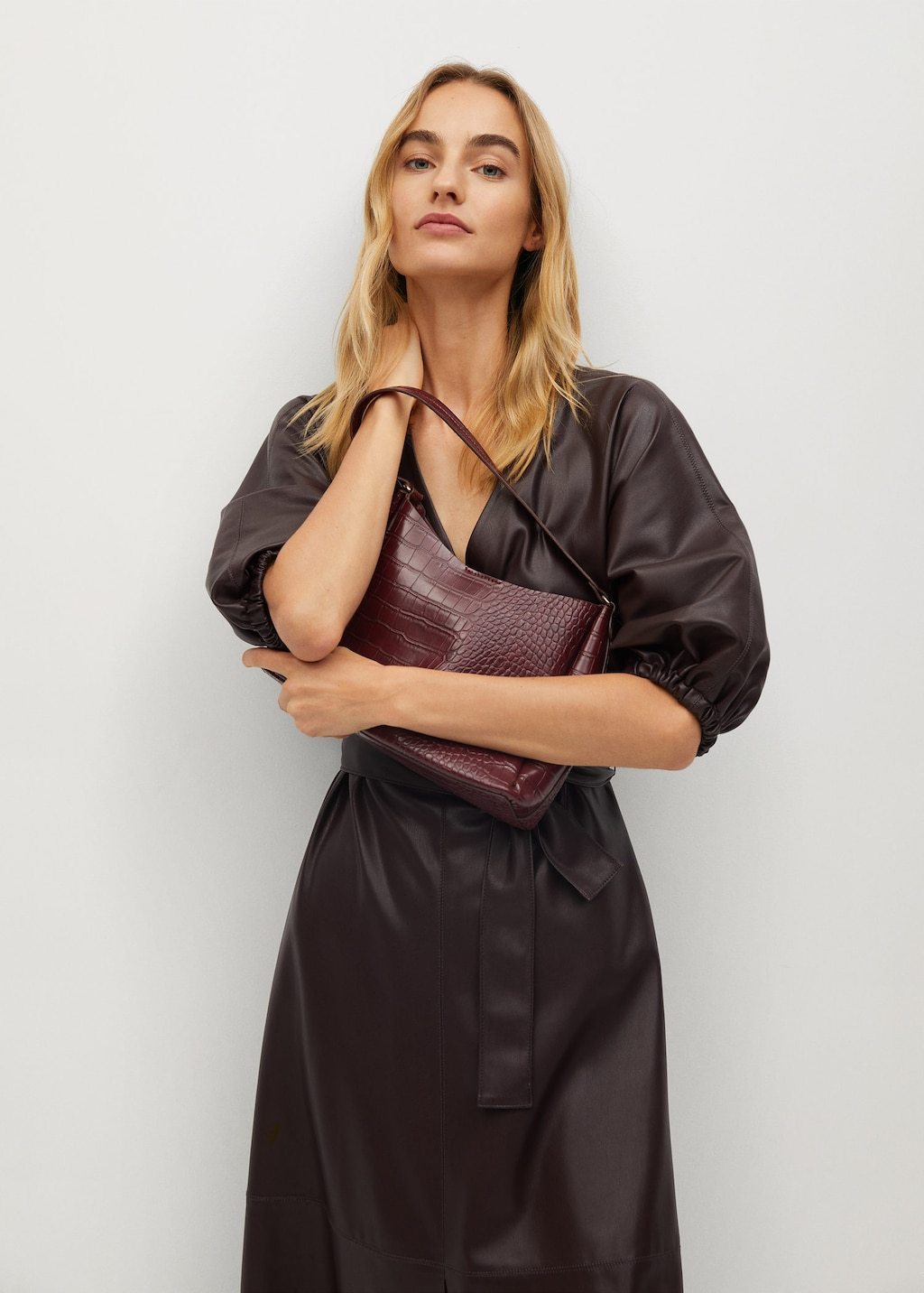 Croc-effect baguette bag