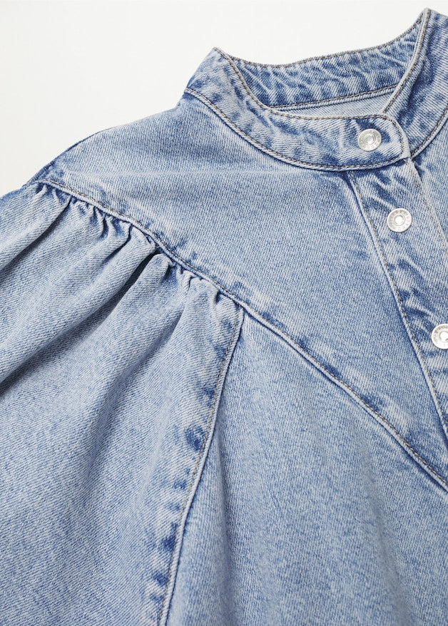 Denim dress with puffed sleeves